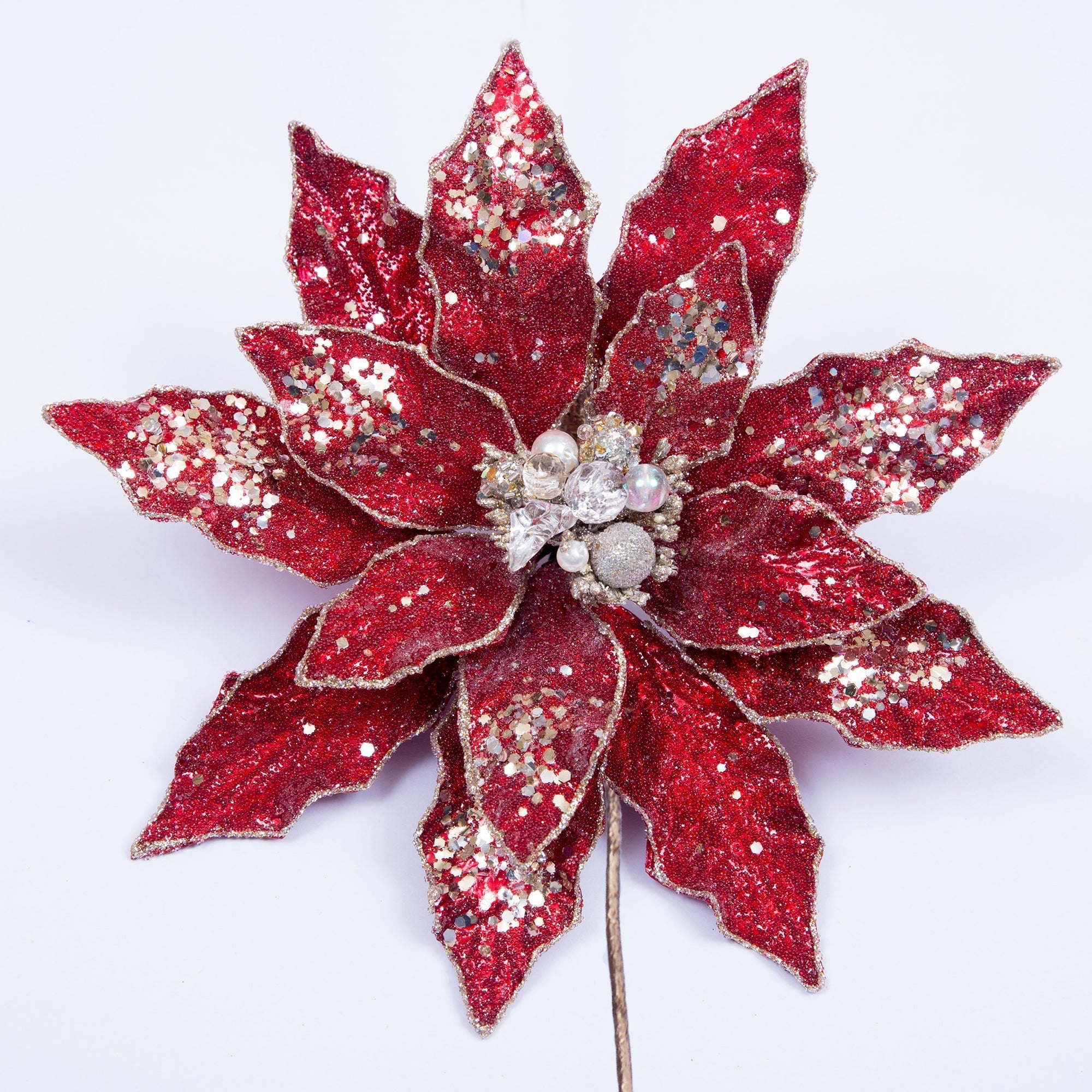 BEADED JEWEL POINSETTIA CLIP (IN STOCK)