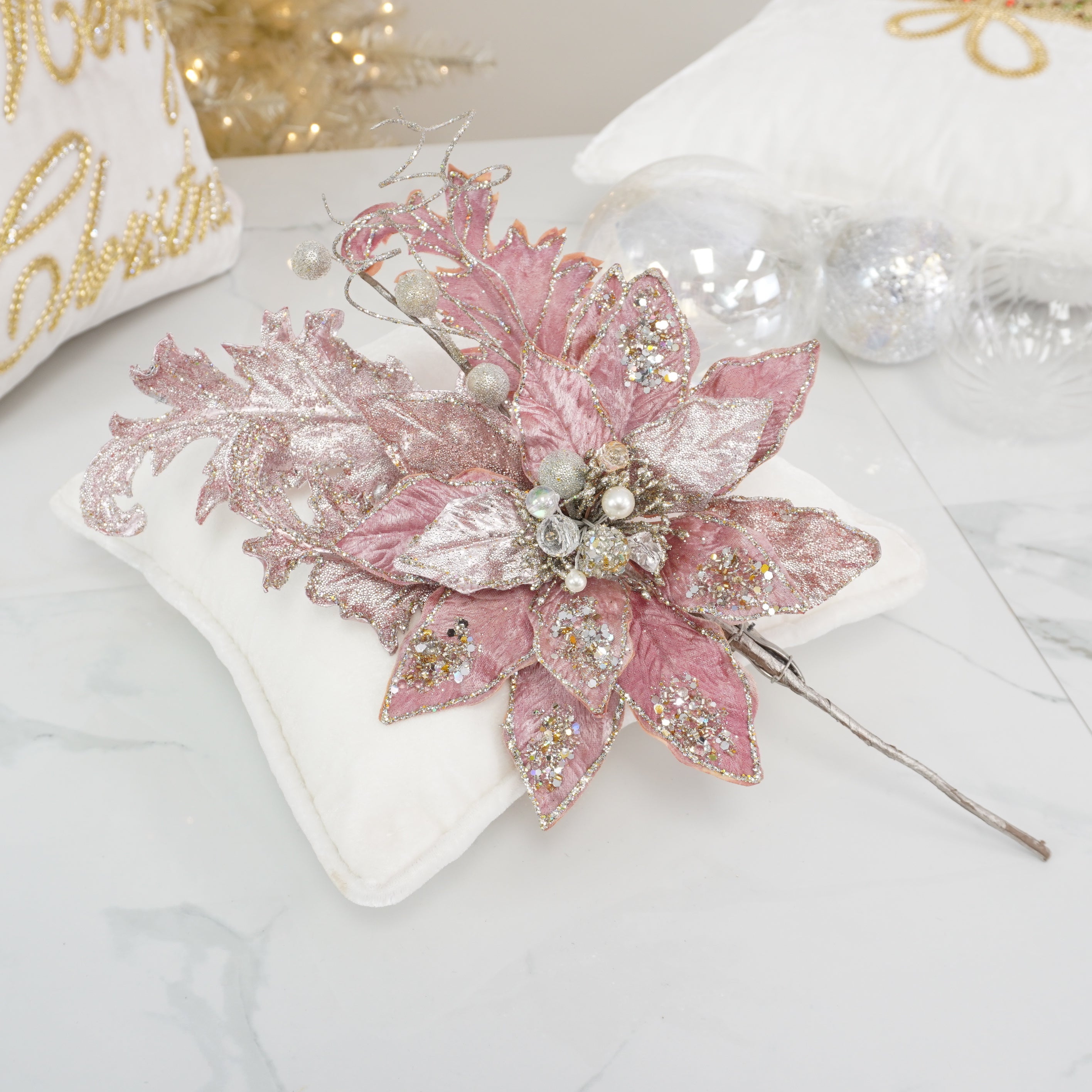 Handmade pink poinsettia spray