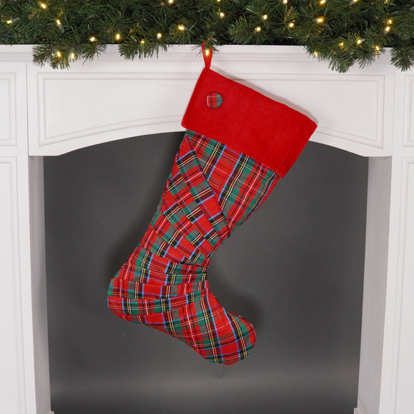 PLEATED PLAID BODY AND VELVET CUFF STOCKING (PREORDER)