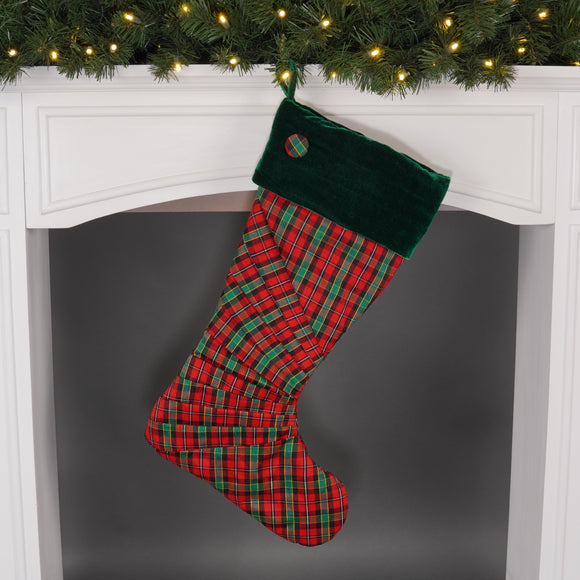 PLEATED PLAID BODY AND VELVET CUFF STOCKING (PREORDER)