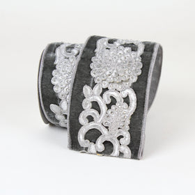 Buy grey VELVET FLORAL LACE (IN STOCK)