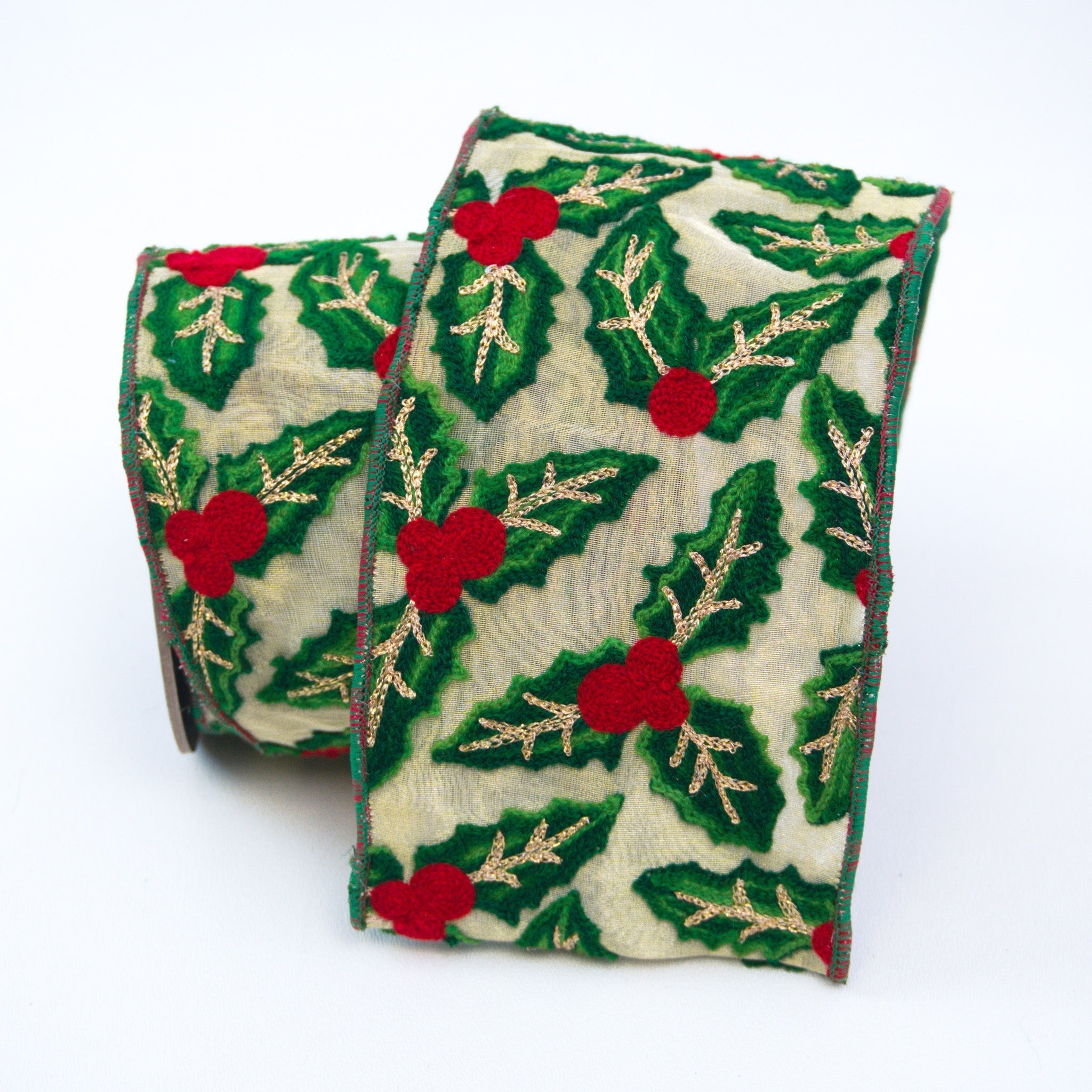 EMBROIDERED HOLLY LEAVES (IN STOCK)