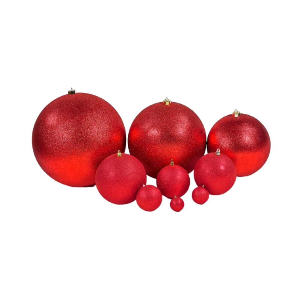 RED GLITTER ORNAMENTS (IN STOCK)